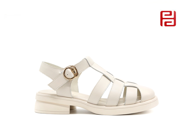 福連升夏季女鞋涼鞋復古森系羅馬鞋皮質面料