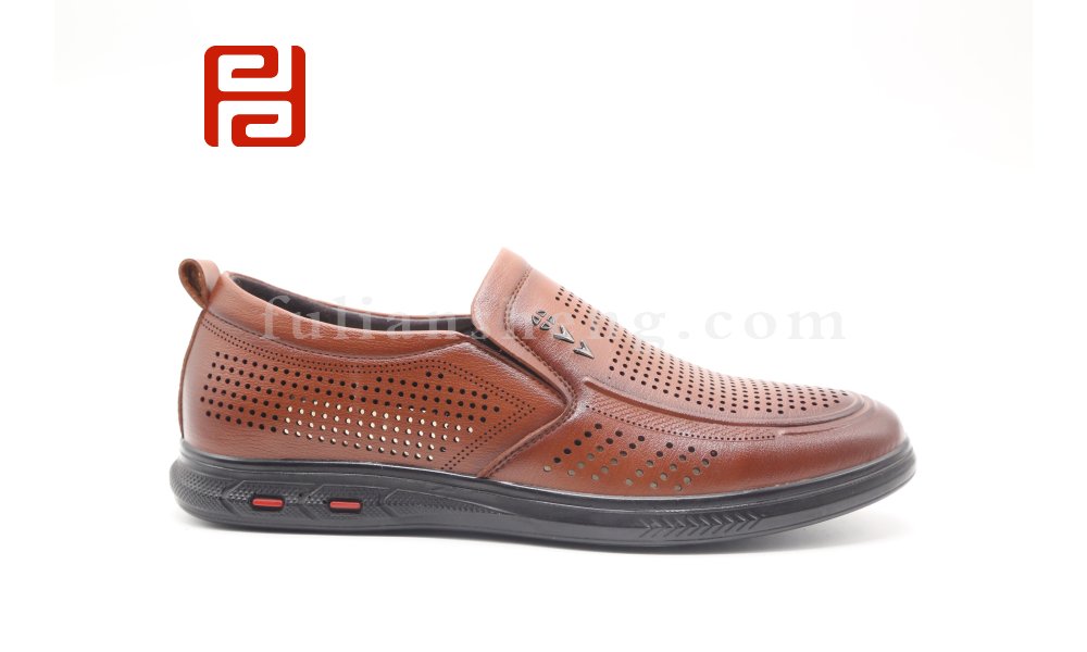 福連升夏季打孔商務工作男鞋輕便舒適透氣棉麻內里圖片