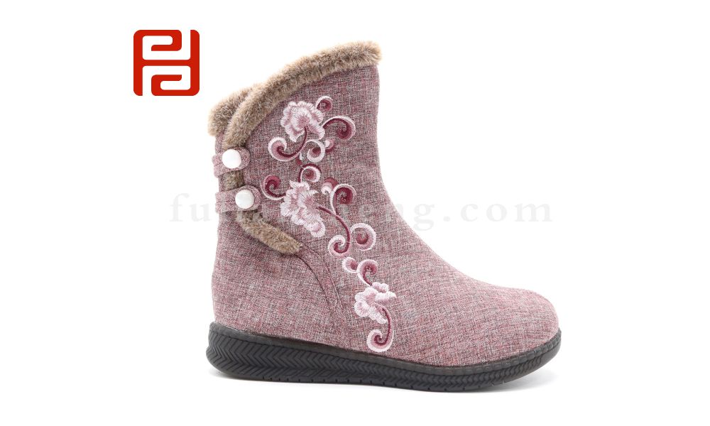 福連升老北京布鞋冬季加絨保暖中國風刺繡短靴女款圖片
