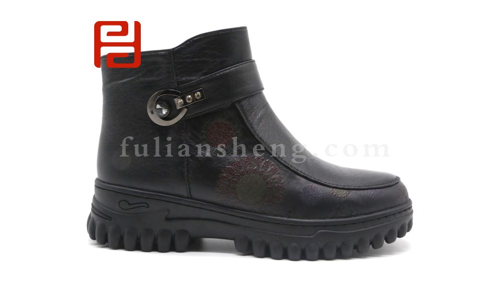 福連升休閑鞋冬加絨中幫保暖媽媽鞋舒適中老年短靴圖片