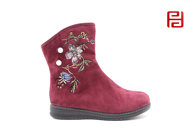 福連升老北京布鞋冬加絨中國風刺繡女款短靴