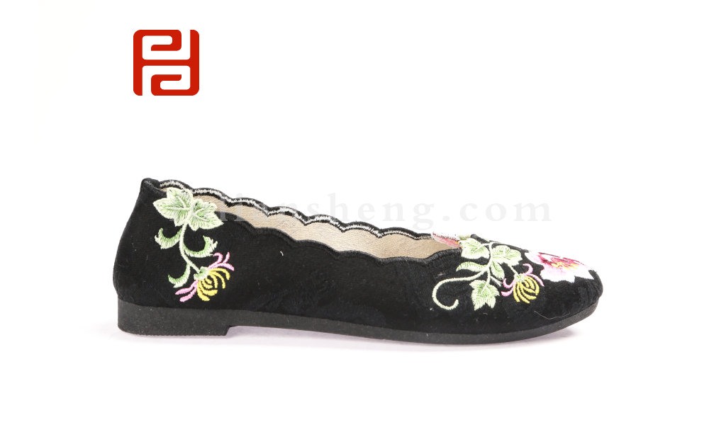 福連升繡花鞋女單鞋淺口老北京布鞋媽媽鞋軟底舒適懶人鞋(圖2)