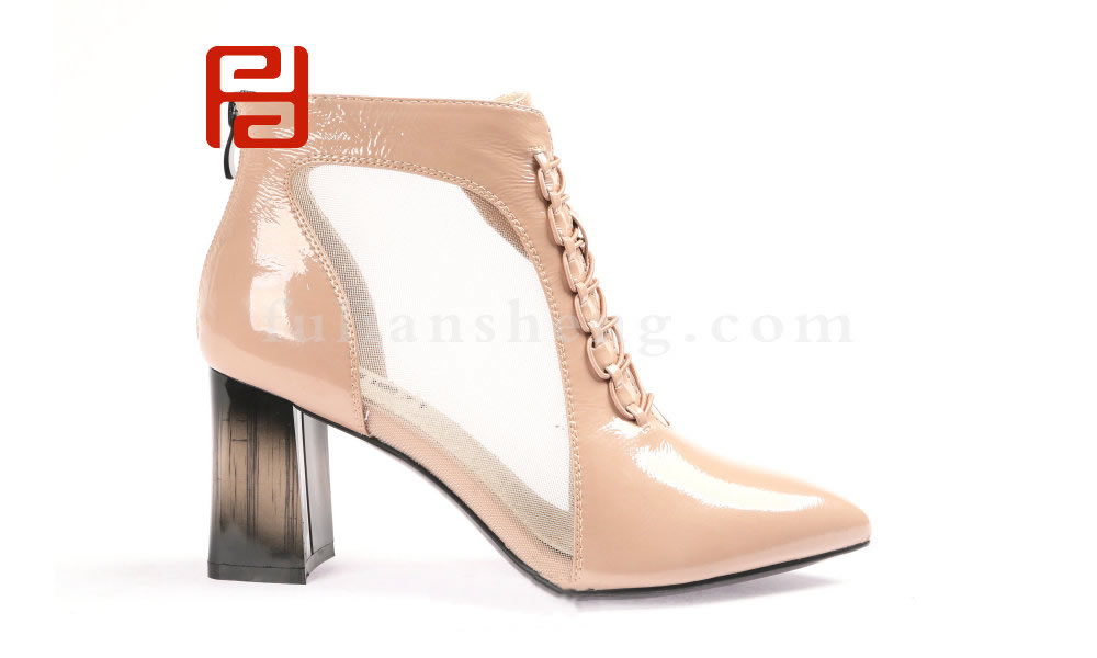 福連升女鞋高跟鞋網紗單鞋粗跟涼鞋鏤空網靴涼靴(圖2)